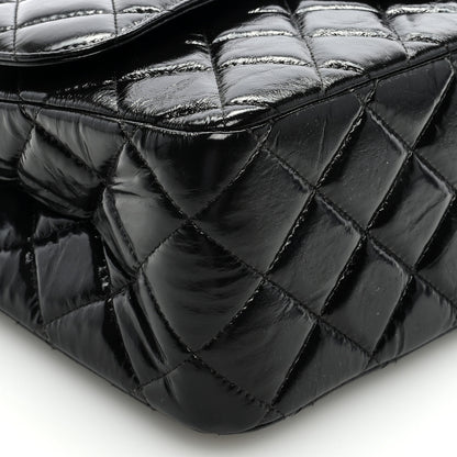 Chanel Shiny Distressed Calfskin Quilted Jumbo Double Flap So Black 8 of 9