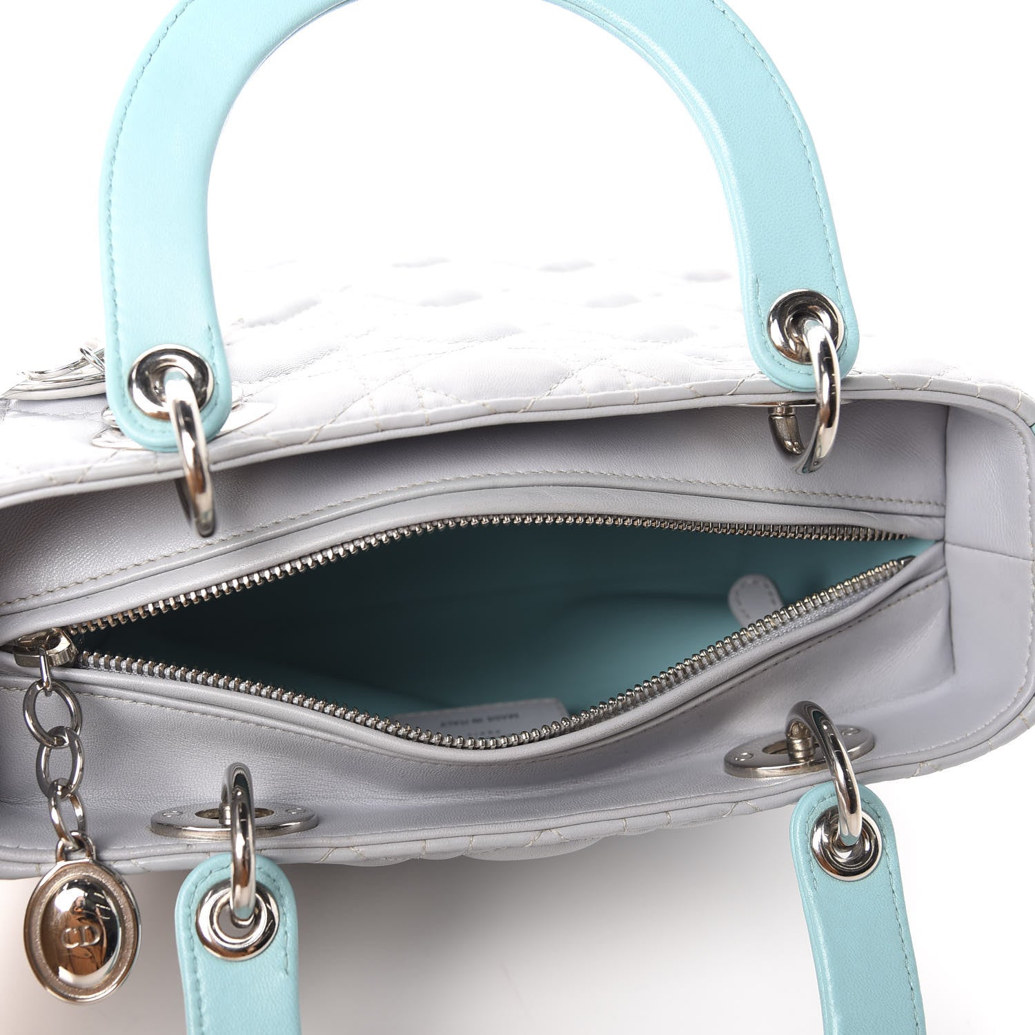 Christian Dior Lambskin Cannage Medium Bi-Color Lady Dior Grey Turquoise 5 of 11