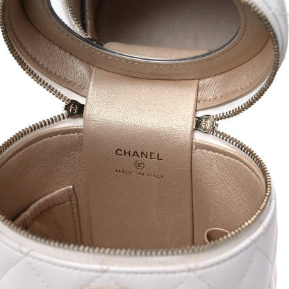Chanel Lambskin Quilted Ruched Handle Vanity Case White 8 of 12