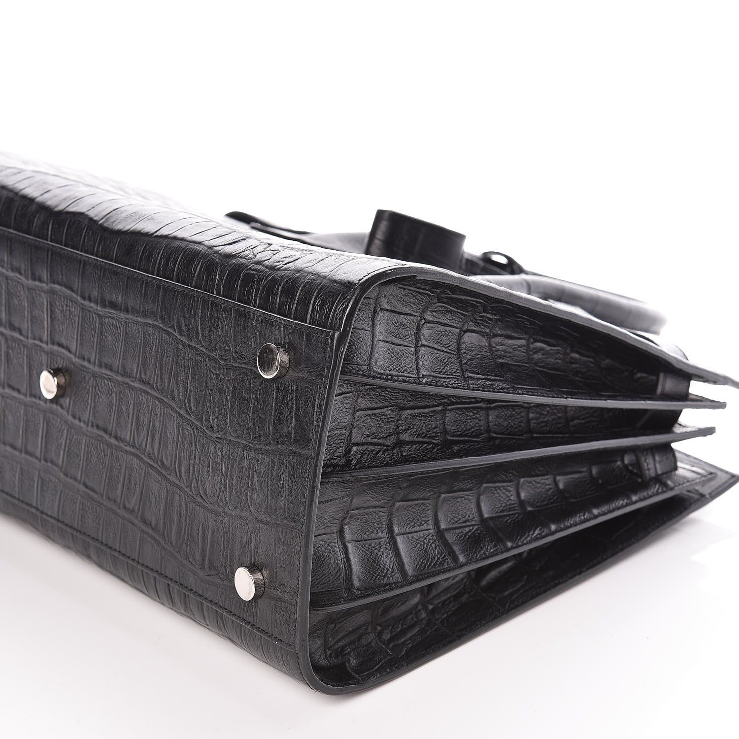 Saint Laurent Calfskin Crocodile Embossed Small Sac de Jour Black 10 of 10
