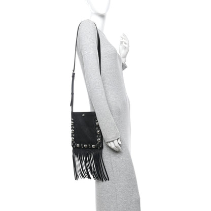 Valentino Garavani Grained Calfskin Studded Nellcote Fringe Shoulder Bag Black 2 of 10