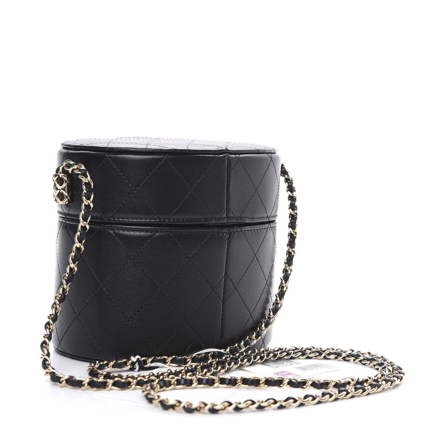 Chanel Lambskin Quilted Round Vanity Case With Chain Black 3 of 12
