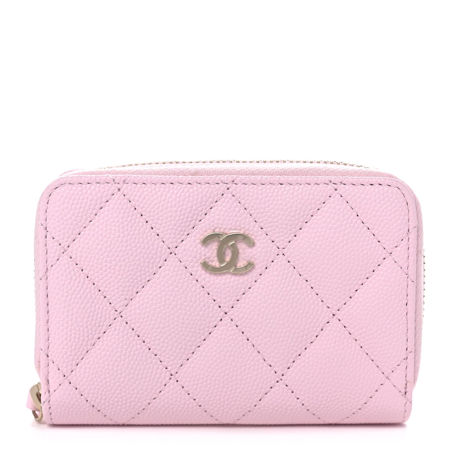 Caviar Quilted Zip Coin Purse Light Pink