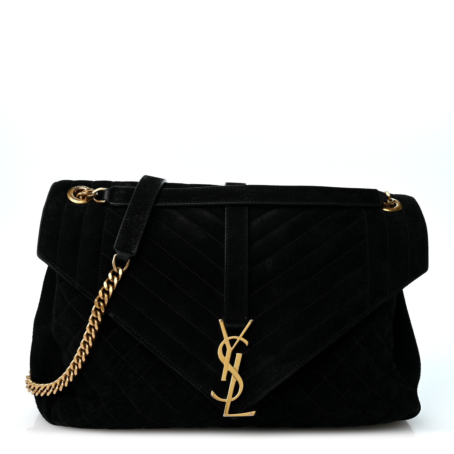 Saint Laurent Suede Mixed Matelasse Triquilt Large Monogram Envelope Satchel Black 1 of 9