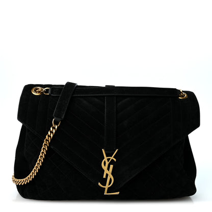 Saint Laurent Suede Mixed Matelasse Triquilt Large Monogram Envelope Satchel Black 1 of 9