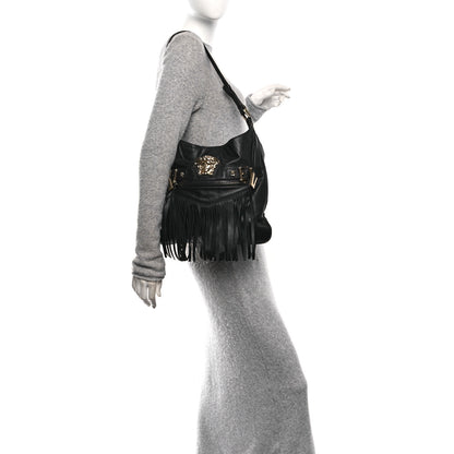 Versace Calfskin Palazzo Fringe Shoulder Bag Black 2 of 10