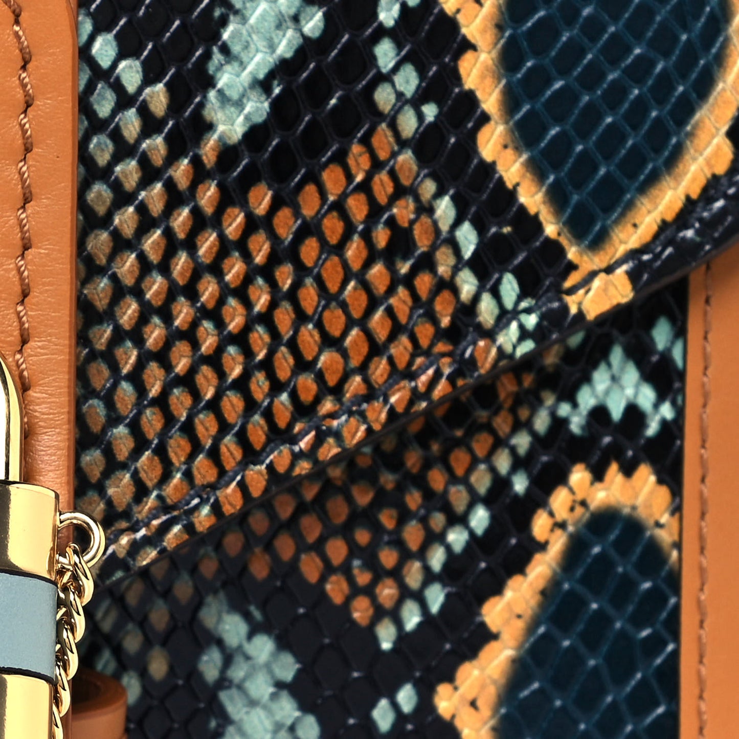 Python Embossed Shiny Calfskin Mini Aby Chain Shoulder Bag Faded Blue