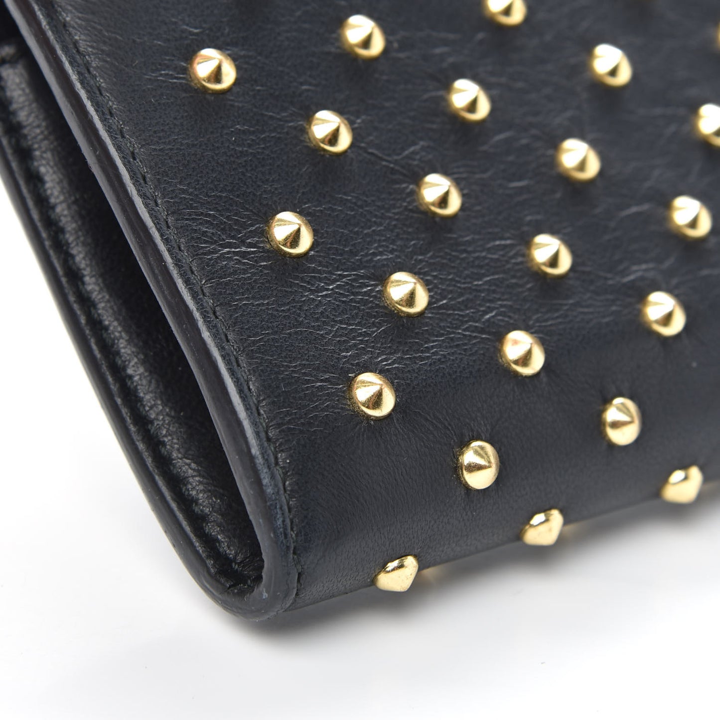 Nappa Studded Skull Zip Around Wallet Black