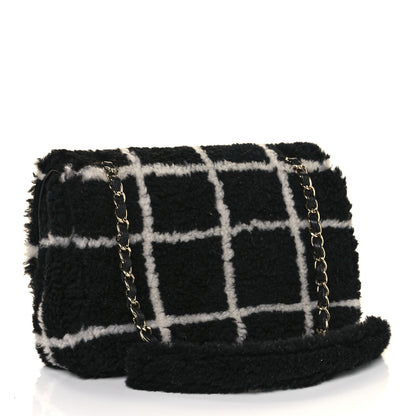 Chanel Shearling Lambskin Large Fluffy Tartan Single Flap Black White 2 of 11