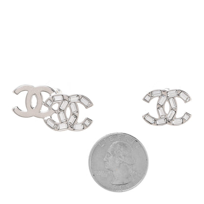 Chanel Baguette Crystal Double CC Earrings Silver 2 of 5