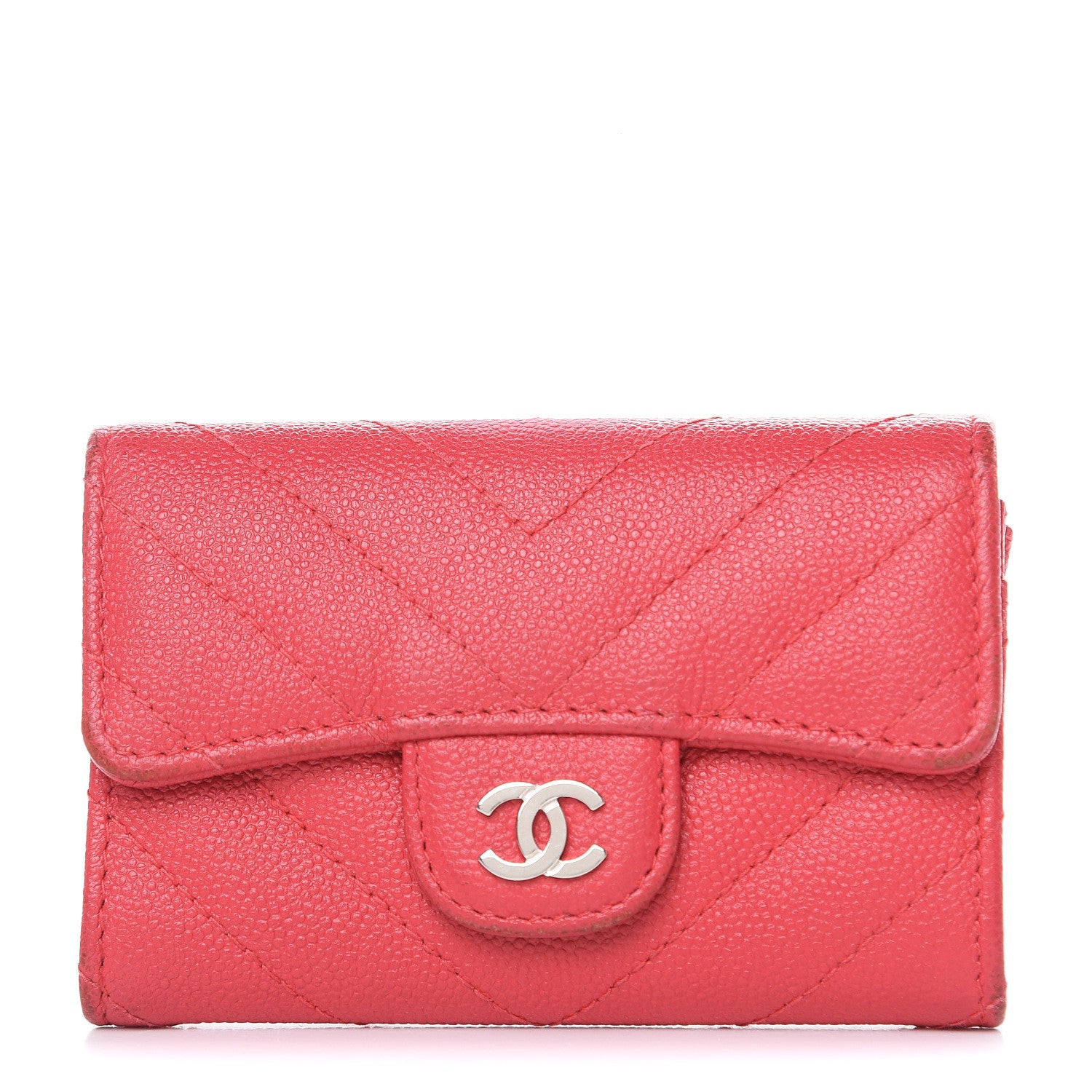 Chanel Caviar Chevron Quilted Flap Card Holder Red 1 of 9