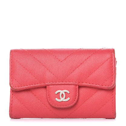 Chanel Caviar Chevron Quilted Flap Card Holder Red 1 of 9
