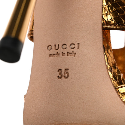 Gucci Calfskin Python Embossed Open Toe Ankle Strap Pumps 35 Gold 8 of 8