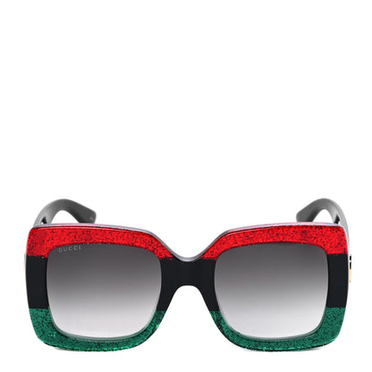 Gucci Acetate Square Frame Sunglasses GG0083S Glitter Red Black Green 4 of 8