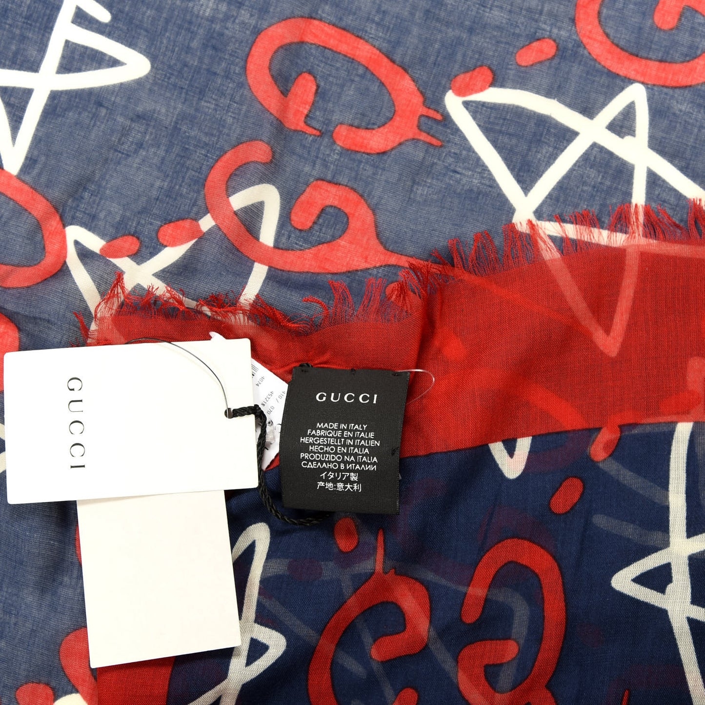 Modal Silk GucciGhost Print Shawl Red White Blue