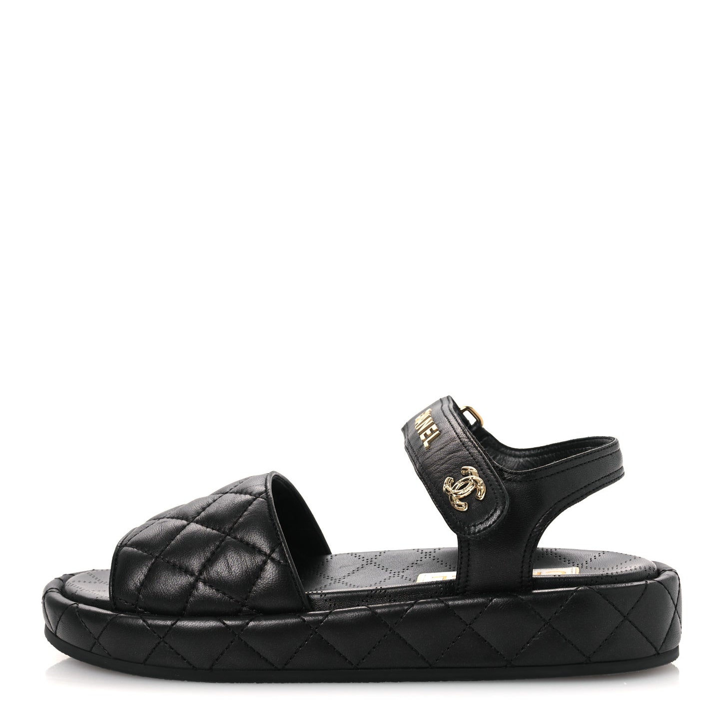 Lambskin Quilted Dad Sandals 39 Black