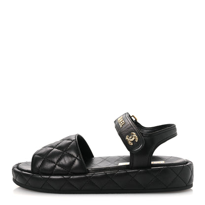 Chanel Lambskin Quilted Dad Sandals 39 Black 1 of 13