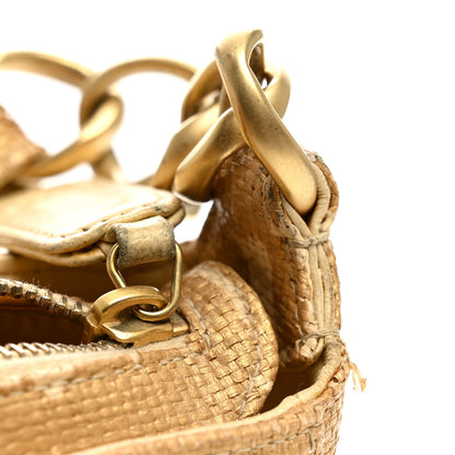 Chanel Woven Straw Camellia Print Shoulder Bag Gold 12 of 15