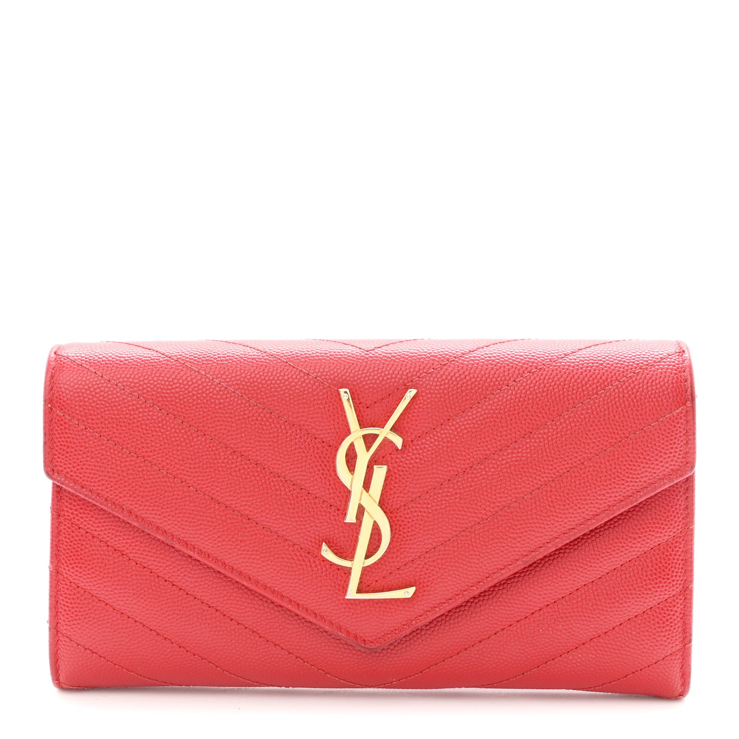 Grain De Poudre Matelasse Chevron Monogram Flap Wallet Red