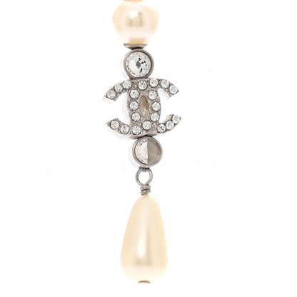 Chanel Pearl Crystal CC Chain Drop Earrings Silver 6 of 6
