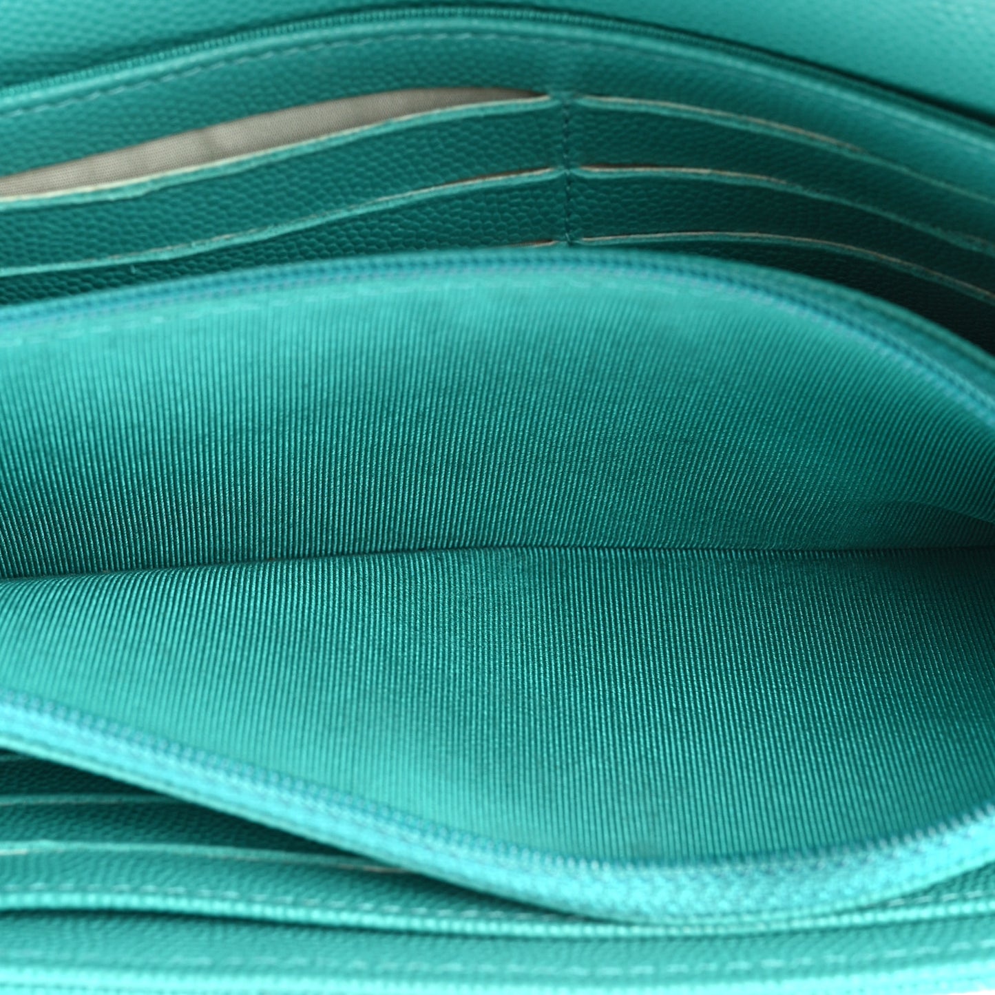 Caviar Quilted Large Gusset Flap Wallet Turquoise