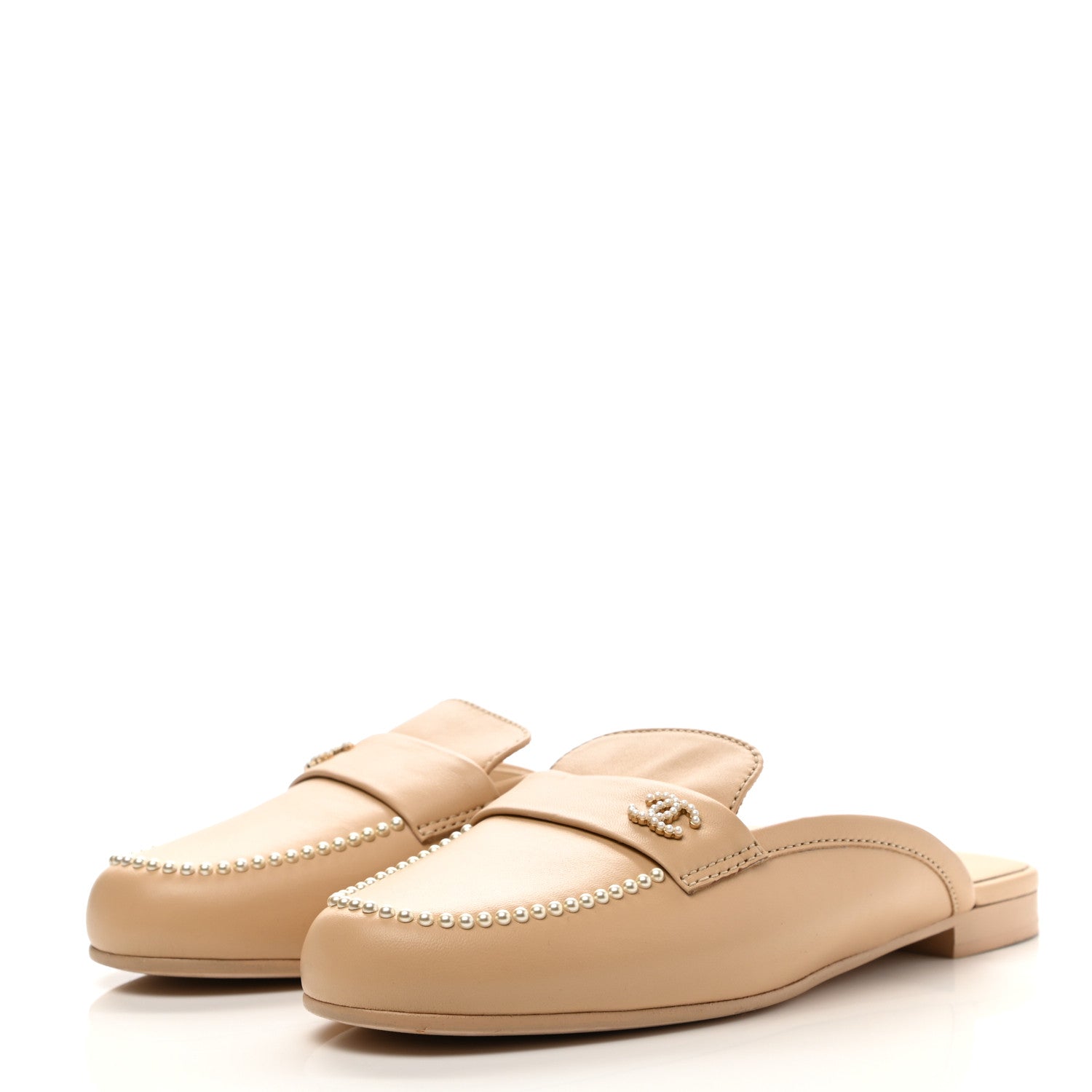 Chanel Lambskin Pearl CC Mules 40.5 Beige 3 of 10