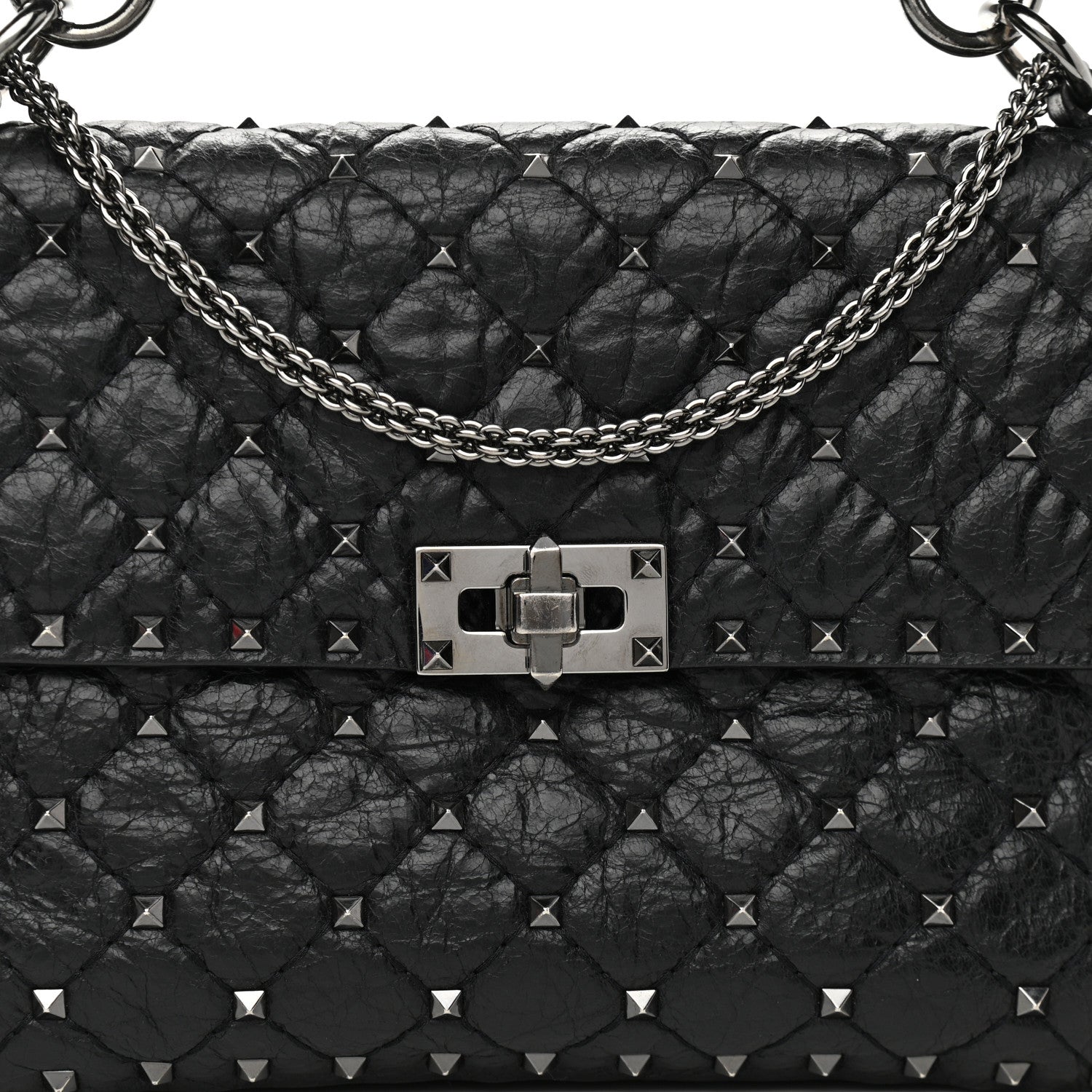 Valentino Garavani Craquele Nappa Medium Rockstud Spike Shoulder Bag Black 6 of 12