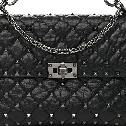 Valentino Garavani Craquele Nappa Medium Rockstud Spike Shoulder Bag Black 6 of 12