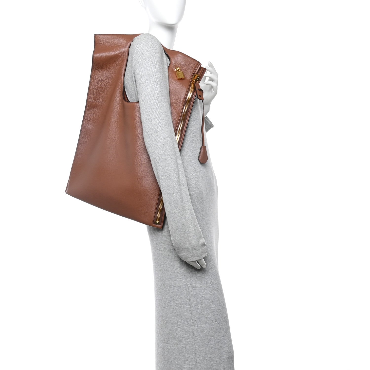 tom様 Tom Ford Ramskin Large Alix Padlock Zip Shoulder Bag Brown 1839831