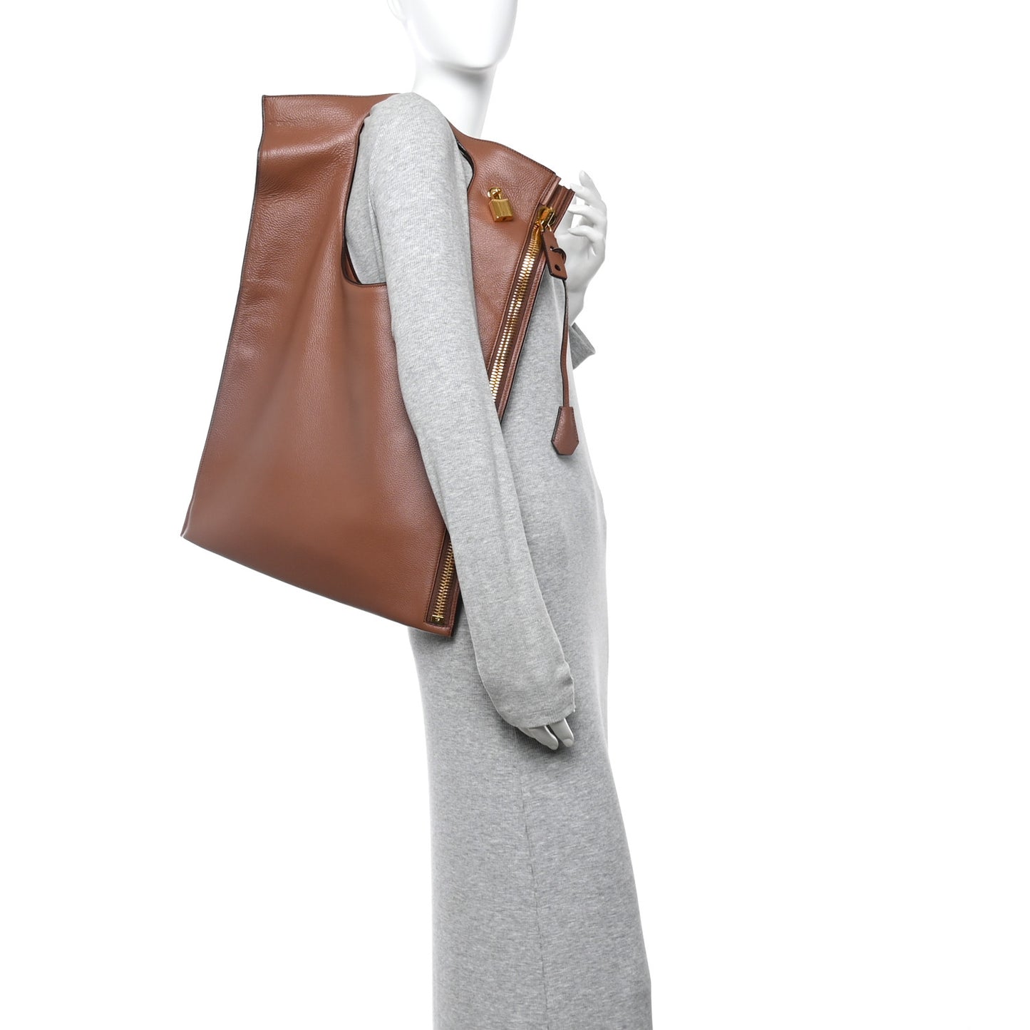 Ramskin Large Alix Padlock Zip Shoulder Bag Brown