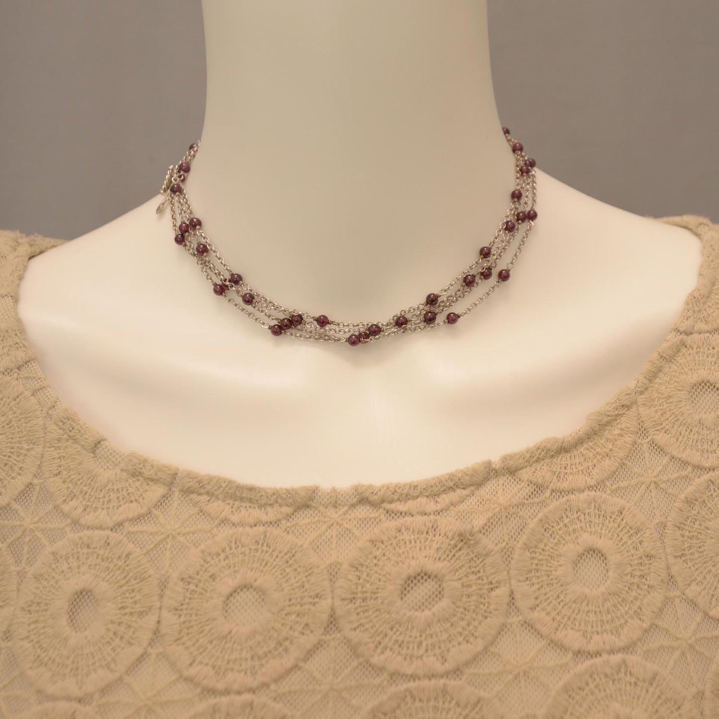 Sterling Silver Garnet Bead Chain Necklace