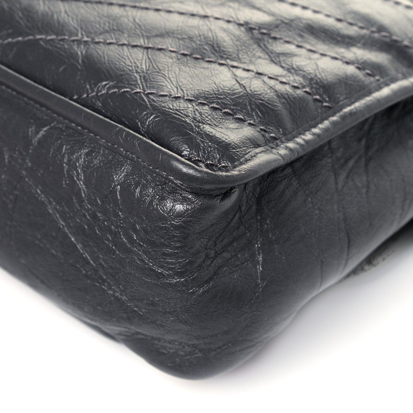 Crinkled Calfskin Matelasse Monogram Medium Niki Chain Satchel Storm
