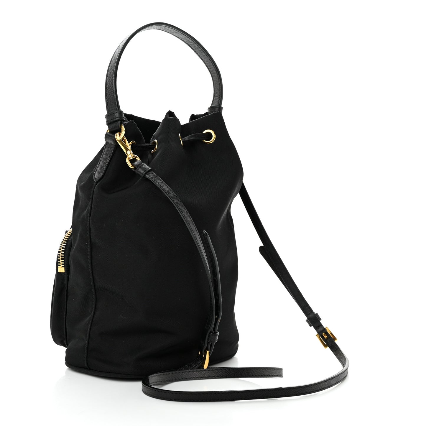 Saffiano Tessuto Nylon Mini Bucket Crossbody Bag Black