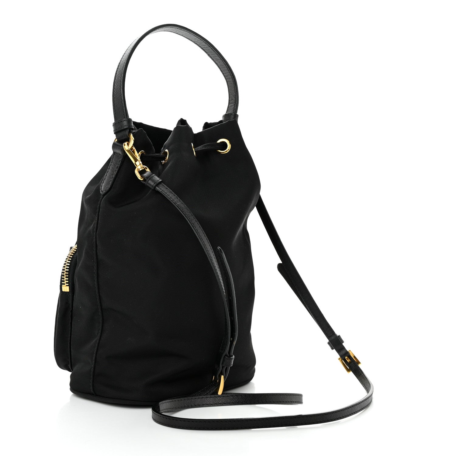 Prada Saffiano Tessuto Nylon Mini Bucket Crossbody Bag Black 3 of 11