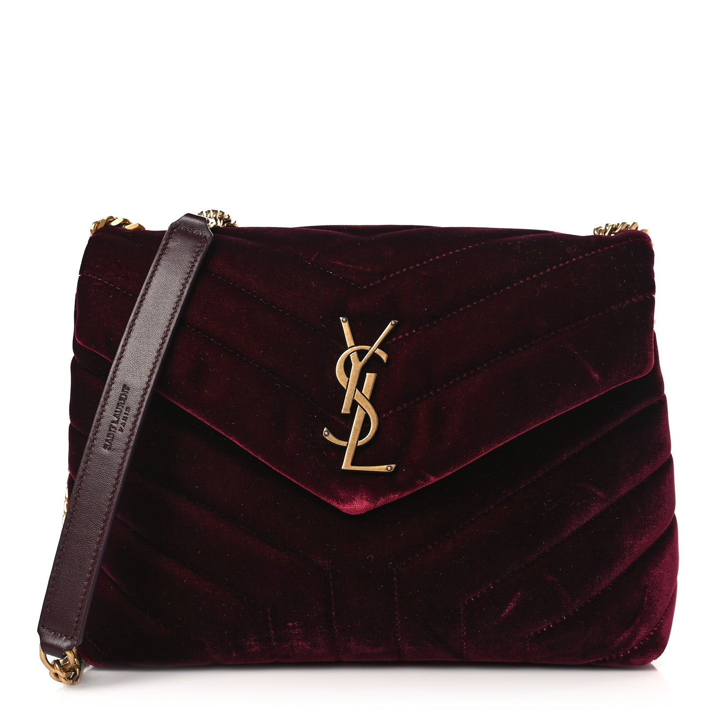 Velvet Y Quilted Monogram Small Loulou Chain Satchel Burgundy