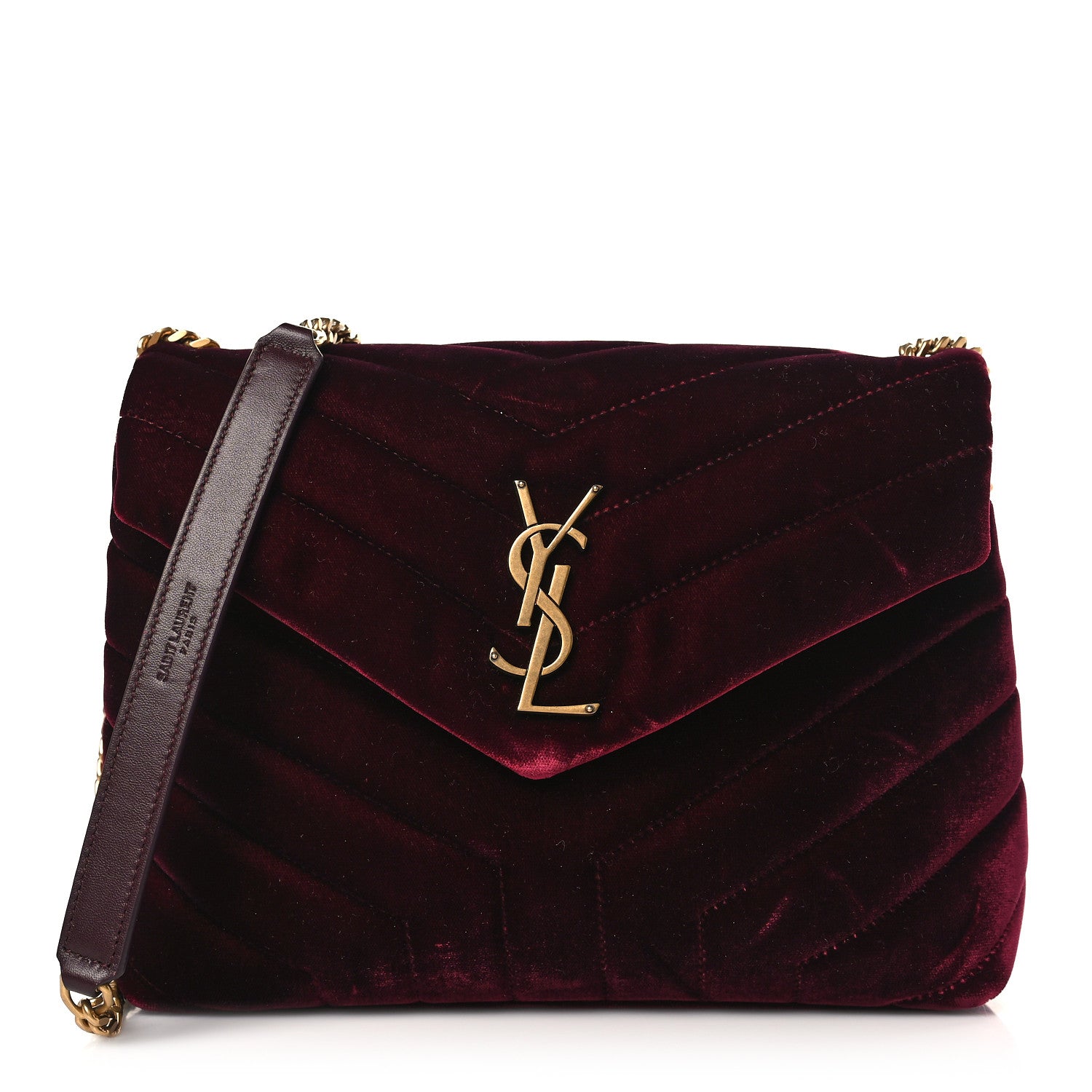 Saint Laurent Velvet Y Quilted Monogram Small Loulou Chain Satchel Burgundy 1 of 8