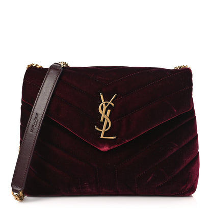 Saint Laurent Velvet Y Quilted Monogram Small Loulou Chain Satchel Burgundy 1 of 8
