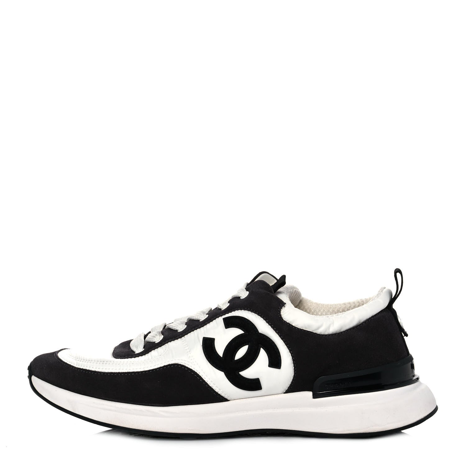 Chanel Nylon Suede Calfskin CC Sneakers 41 White Black 1 of 9