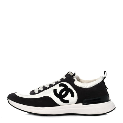 Chanel Nylon Suede Calfskin CC Sneakers 41 White Black 1 of 9