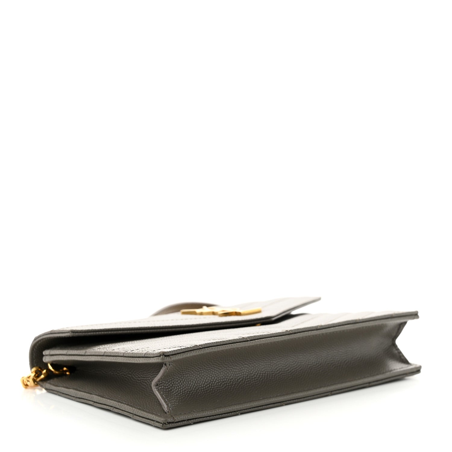 Saint Laurent Grain De Poudre Matelasse Chevron Monogram Envelope Chain Wallet Fog 4 of 11