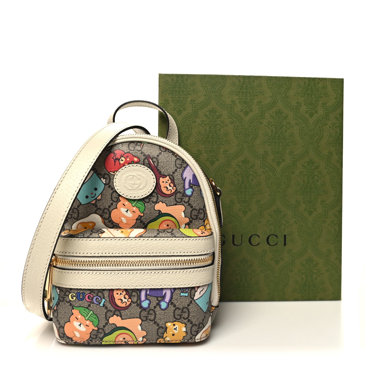 Gucci X PIKARAR GG Supreme Monogram Textured Dollar Calfskin Animal Print Retro Interlocking G Multi-Function Bag Beige Ebony Multicolor Mystic White 12 of 12