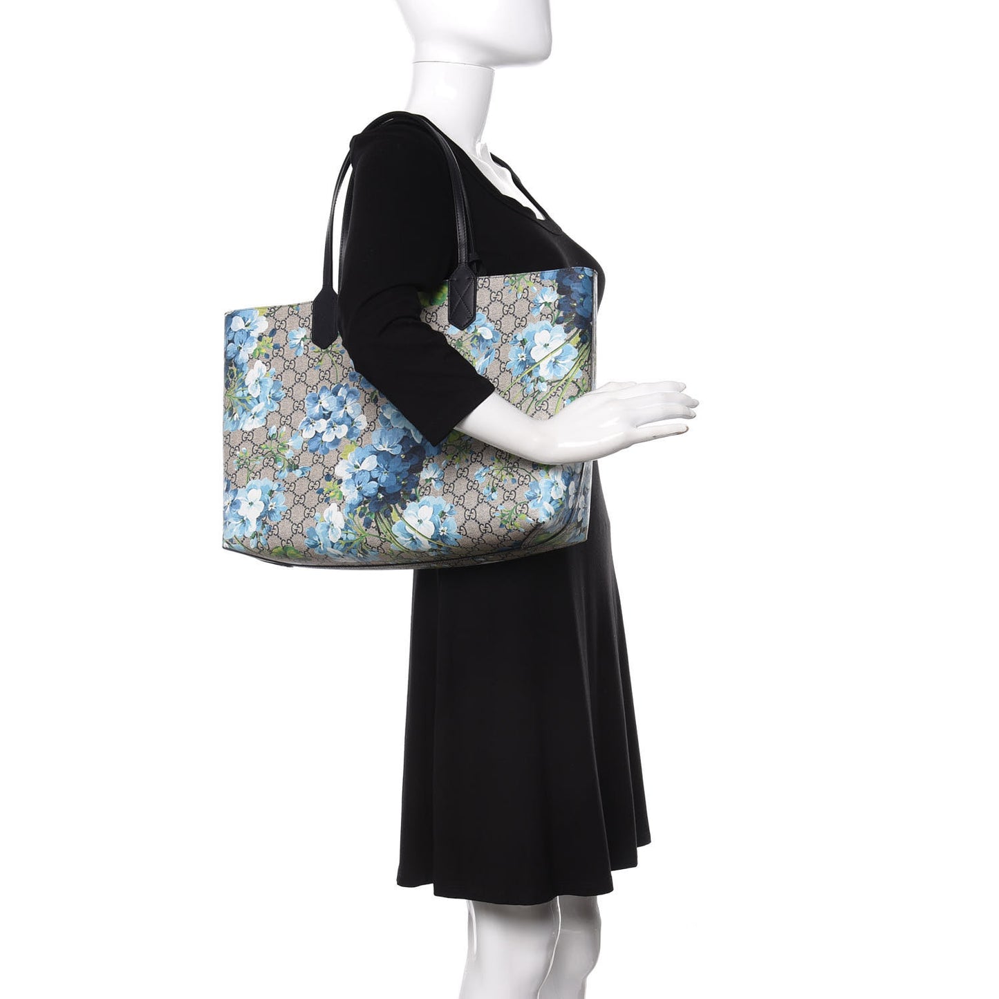 GG Supreme Monogram Blooms Medium Reversible Tote Beige Blue Navy