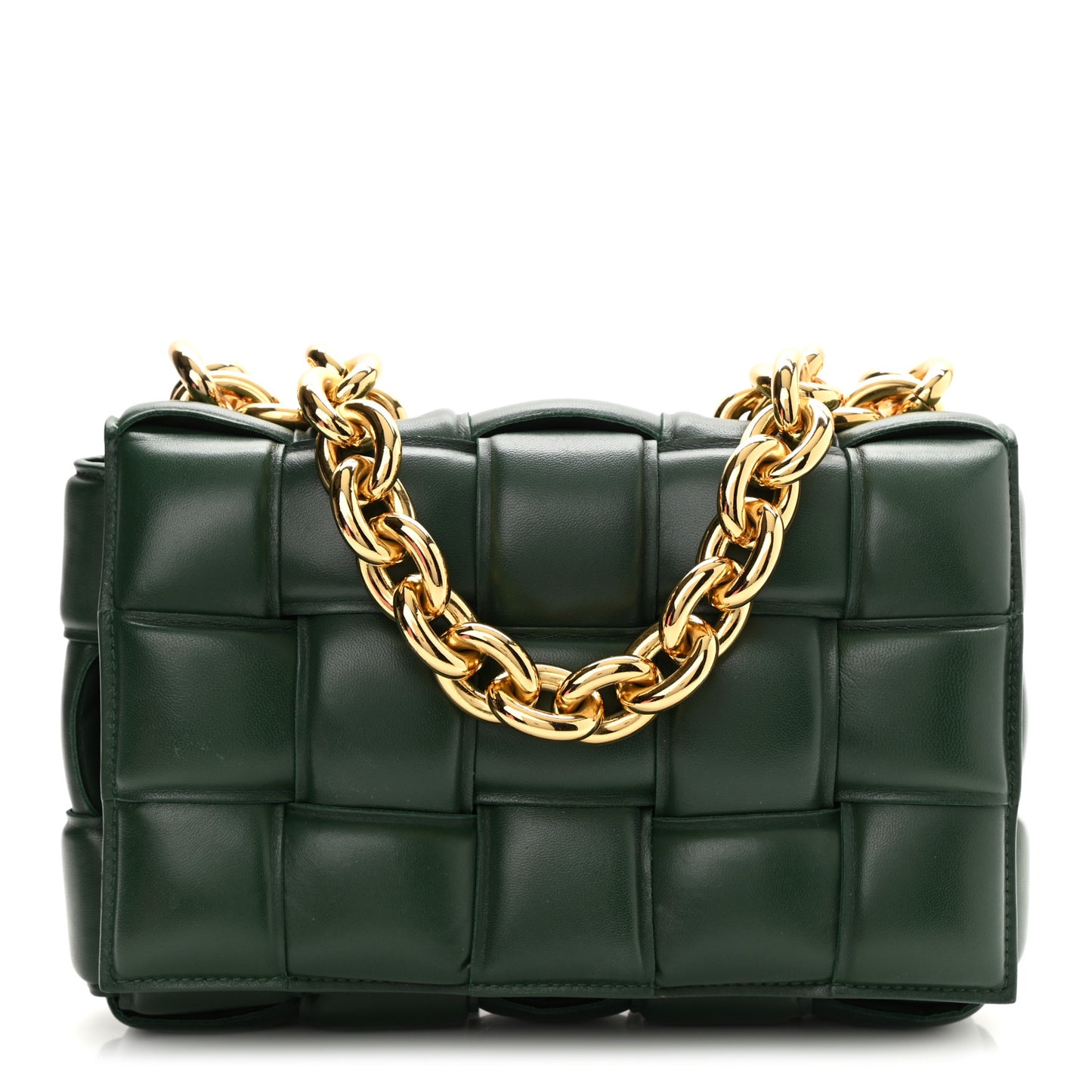 Lambskin Maxi Intreccio Padded Chain Cassette Crossbody Bag Raintree