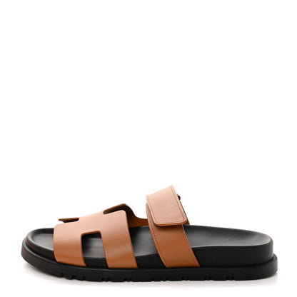 Hermes Calfskin Womens Chypre Sandals 37.5 Gold 1 of 9