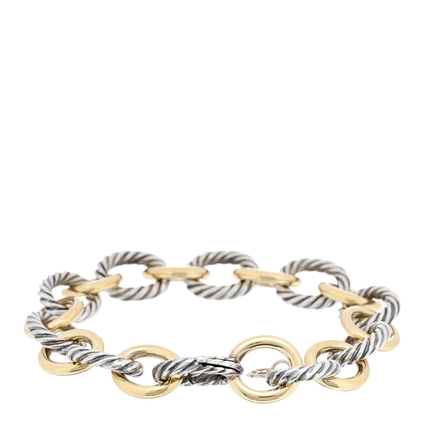David Yurman Sterling Silver 18K Yellow Gold 12mm Medium Oval Link Bracelet 2 of 3