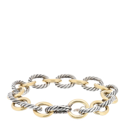 David Yurman Sterling Silver 18K Yellow Gold 12mm Medium Oval Link Bracelet 2 of 3