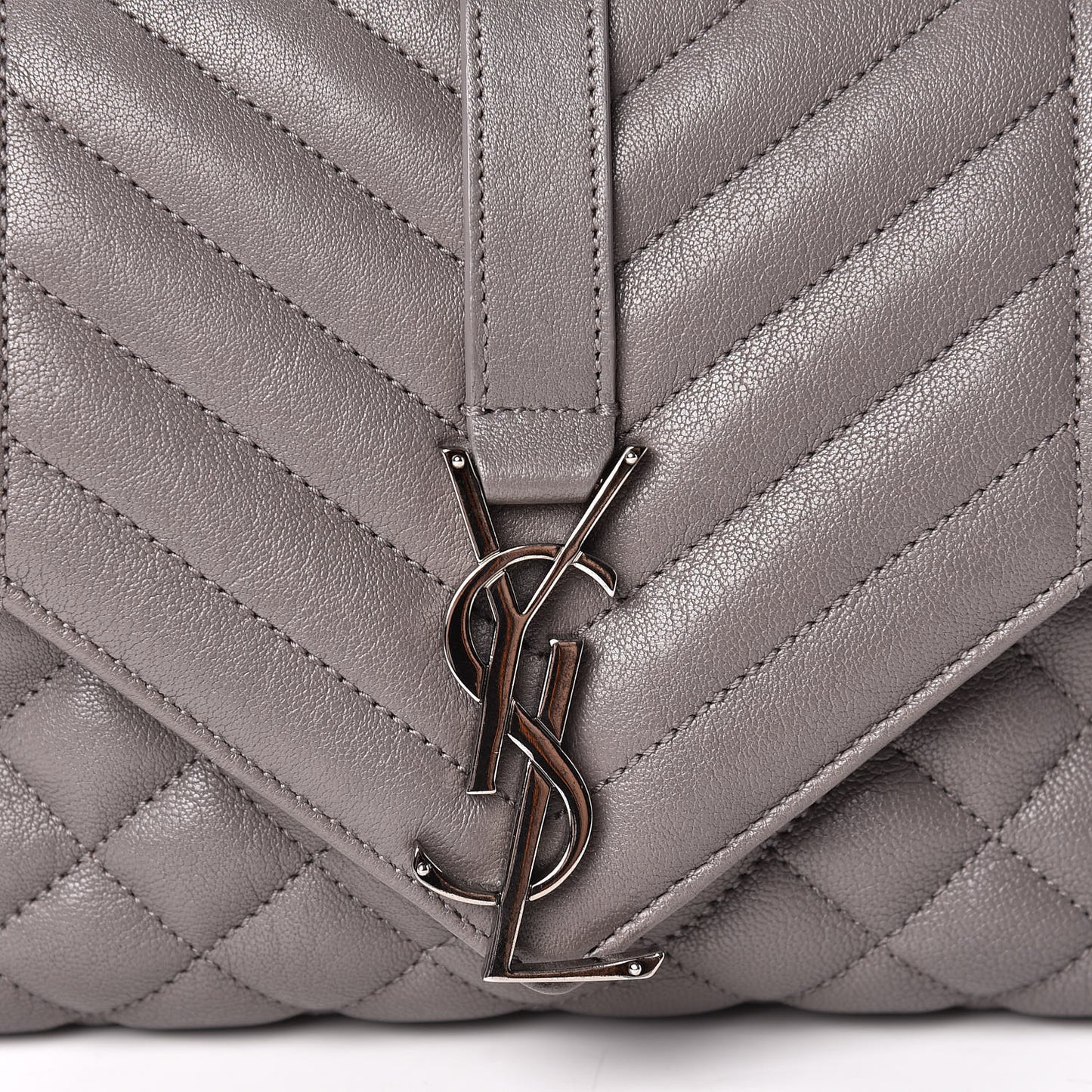 Sheepskin Tri-Quilt Monogram Medium College Bag Gray
