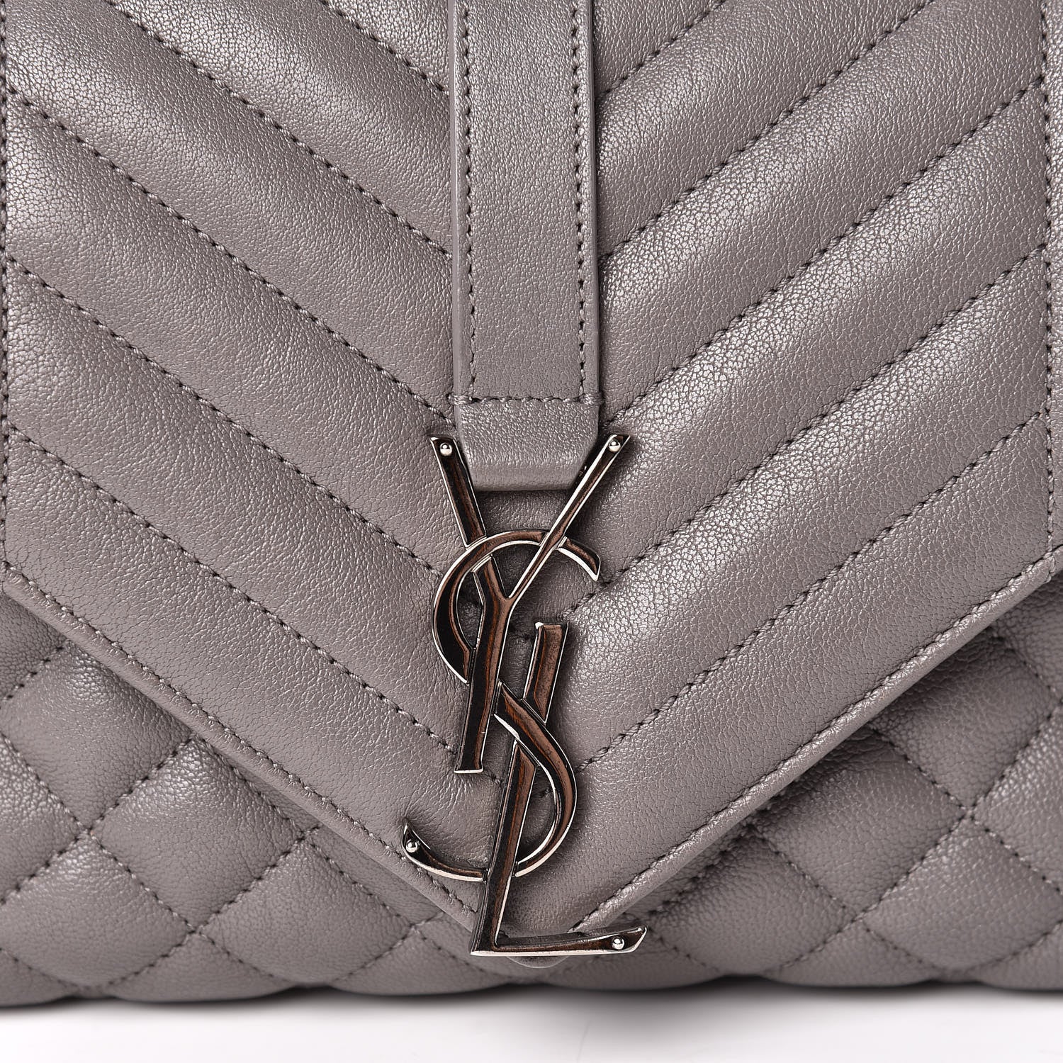 Saint Laurent Sheepskin Tri-Quilt Monogram Medium College Bag Gray 9 of 14