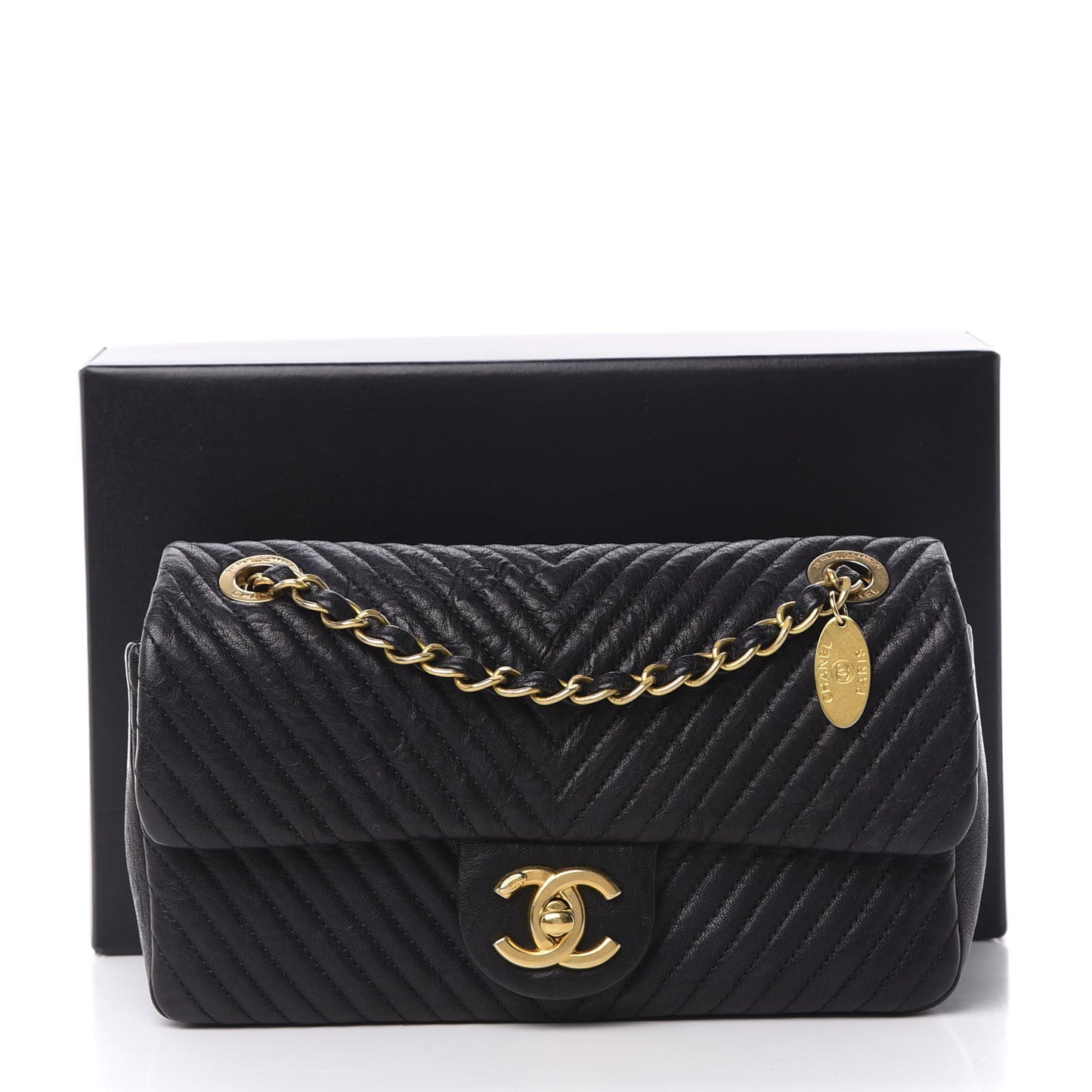 Calfskin Surpique Chevron Small Flap Black