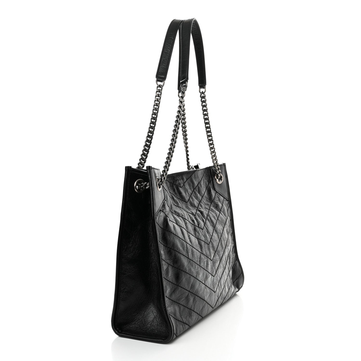 Saint Laurent Crinkled Calfskin Matelasse Monogram Medium Niki Shopper Tote Black 3 of 12